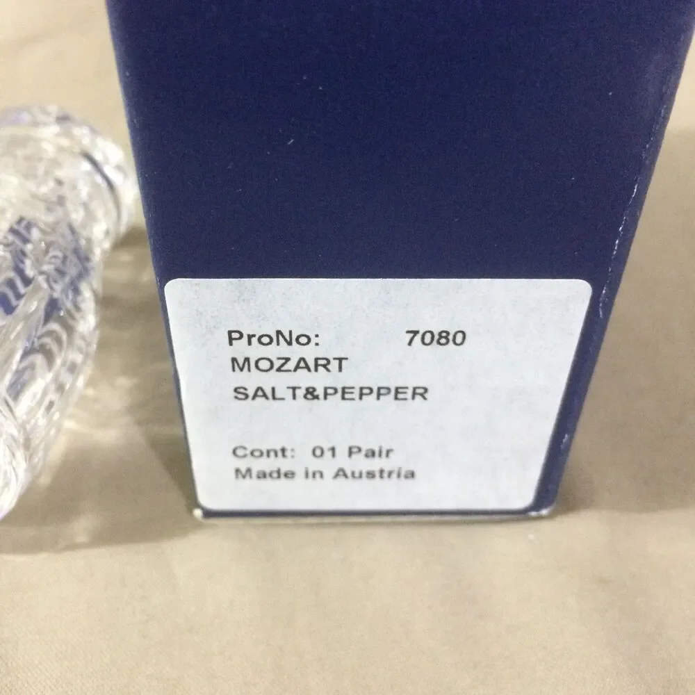 Vintage Austrian Crystal Salt Pepper Shakers Towle Mozart  With Box 3” 70s–90s